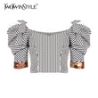 TWOTWINSTYLE Vintage Striped Women Shirt Square Collar